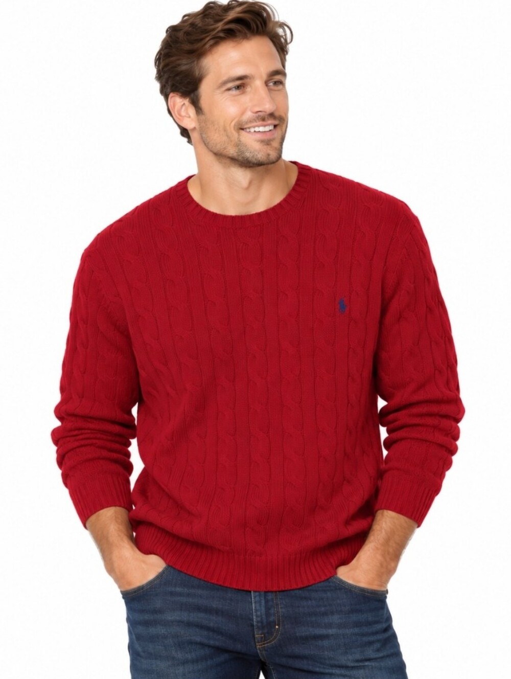 Polo By Ralph Lauren Red Mens Cotton Cableknit Sweater Sz XXL